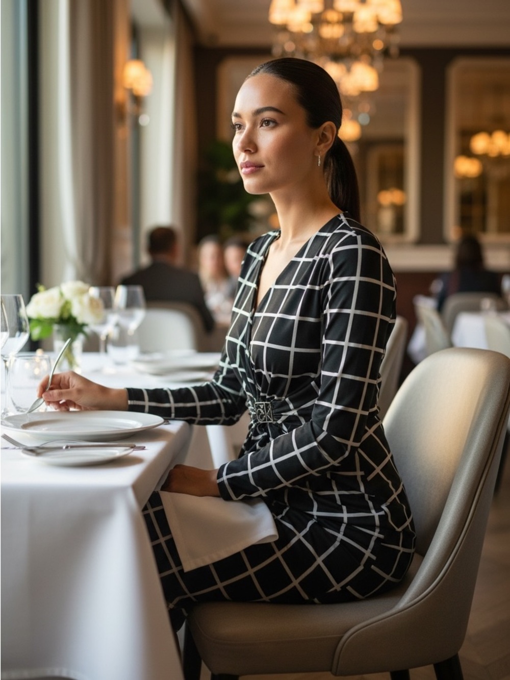 Calvin Klein Black & White Grid Sheath Dress